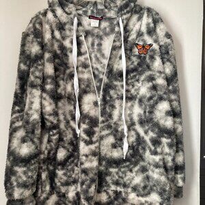 New Weekending Women's Gray Swirls  Butterfly Hooded Jacket 2X